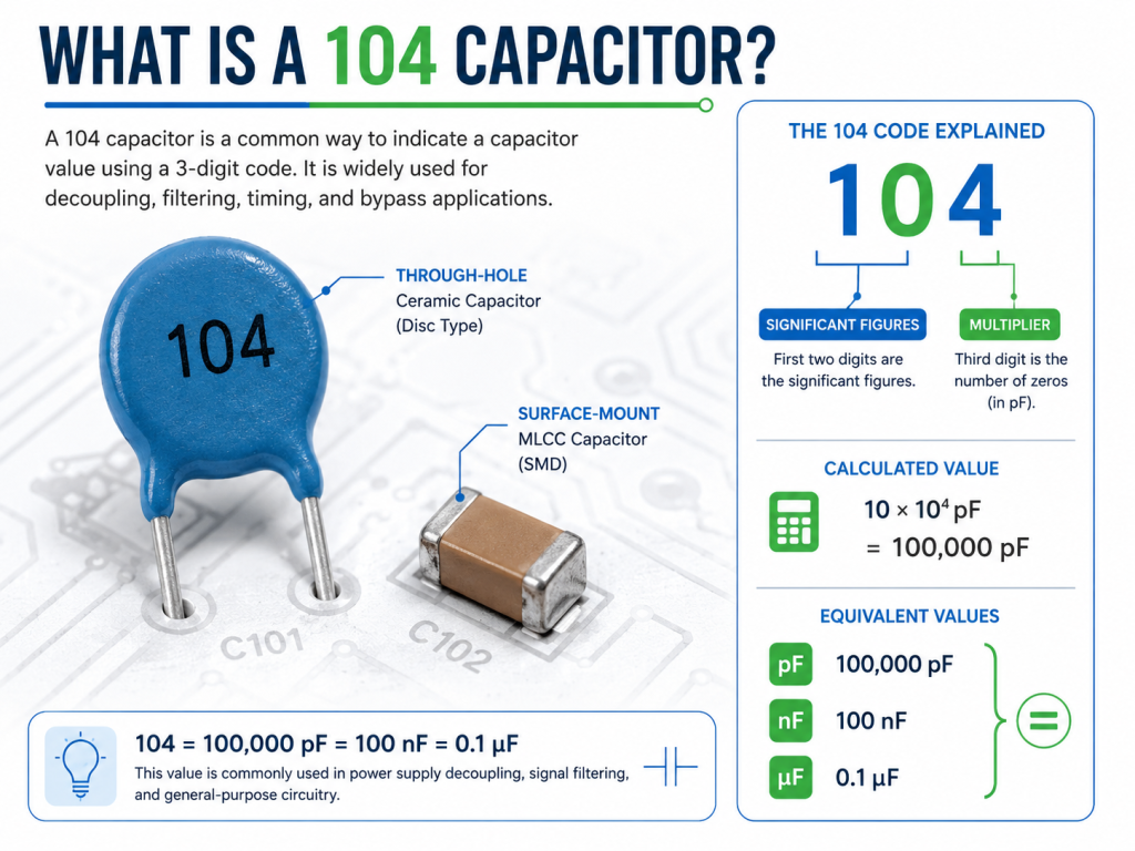 104 Capacitor: Meaning, Value, Uses, Selection, and Buying Guide